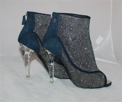 chanel blue glitter boots|Chanel blue suede boots.